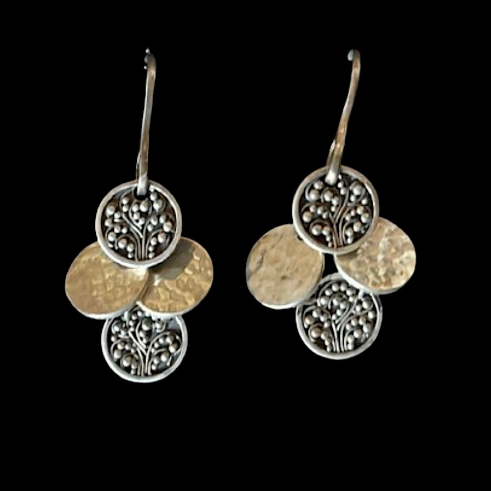 LOIS HILL Oxidized Granulated Sterling Silver Hammered Drop Dangle Disc Earrings
